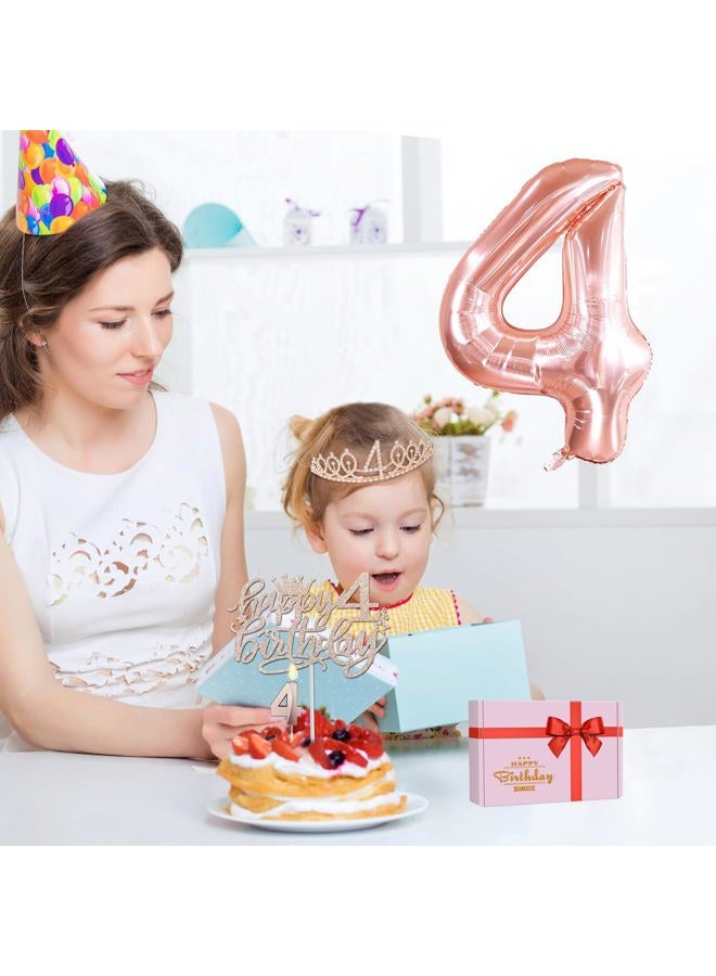 YeohJoy 4th Birthday Decorations for Girls, Including 4th Birthday Sash and Tiara, 4th Birthday Candles and Cake Toppers, Rose Gold 4 Balloons, 4th Birthday Gifts for Girls 4 Birthday - Image 5