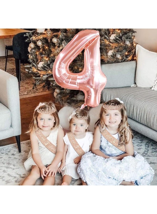 YeohJoy 4th Birthday Decorations for Girls, Including 4th Birthday Sash and Tiara, 4th Birthday Candles and Cake Toppers, Rose Gold 4 Balloons, 4th Birthday Gifts for Girls 4 Birthday - Image 4