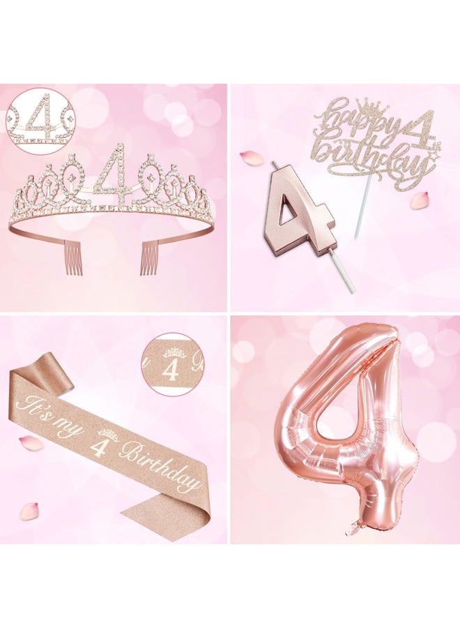 YeohJoy 4th Birthday Decorations for Girls, Including 4th Birthday Sash and Tiara, 4th Birthday Candles and Cake Toppers, Rose Gold 4 Balloons, 4th Birthday Gifts for Girls 4 Birthday - Image 3