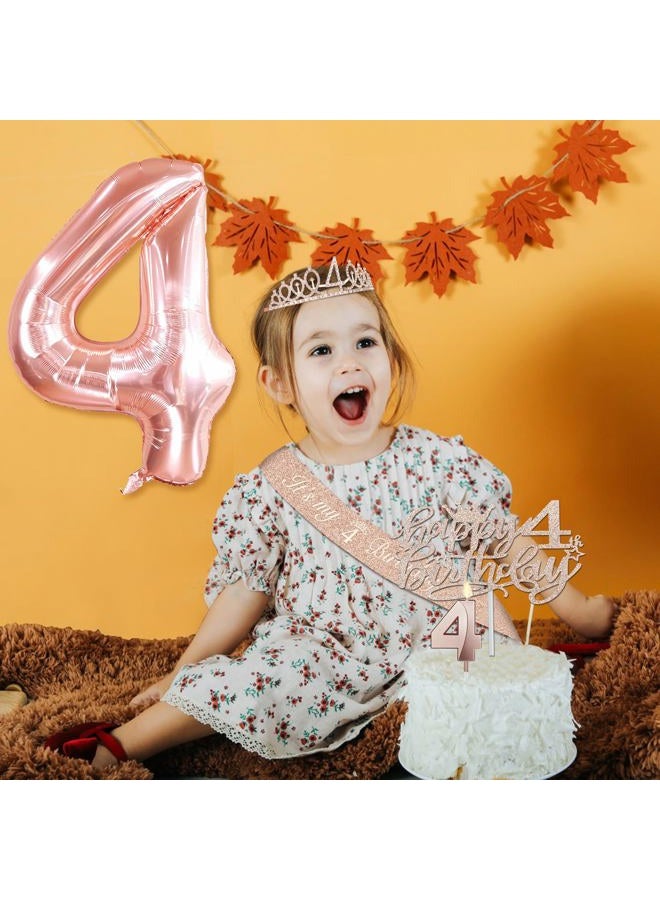 YeohJoy 4th Birthday Decorations for Girls, Including 4th Birthday Sash and Tiara, 4th Birthday Candles and Cake Toppers, Rose Gold 4 Balloons, 4th Birthday Gifts for Girls 4 Birthday - Image 2