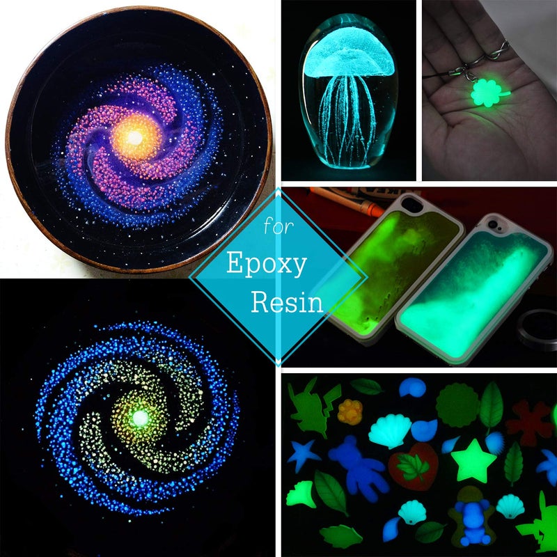 DecorRom 10 Color Glow In The Dark Pigment Powder with UV Lamp - Epoxy Resin Luminous Powder for Slime Kit,Skin Safe Long Lasting Self Glowing Dye for DIY Nail Art,Acrylic Paint,Fine Art, 0.7oz Each(Total 7oz) - Image 3