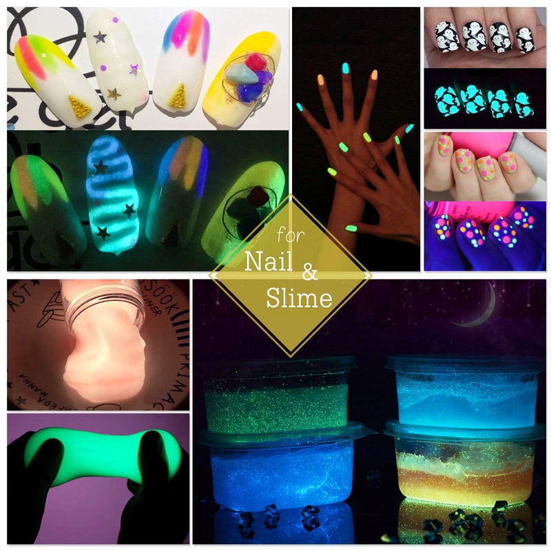 DecorRom 10 Color Glow In The Dark Pigment Powder with UV Lamp - Epoxy Resin Luminous Powder for Slime Kit,Skin Safe Long Lasting Self Glowing Dye for DIY Nail Art,Acrylic Paint,Fine Art, 0.7oz Each(Total 7oz) - Image 5