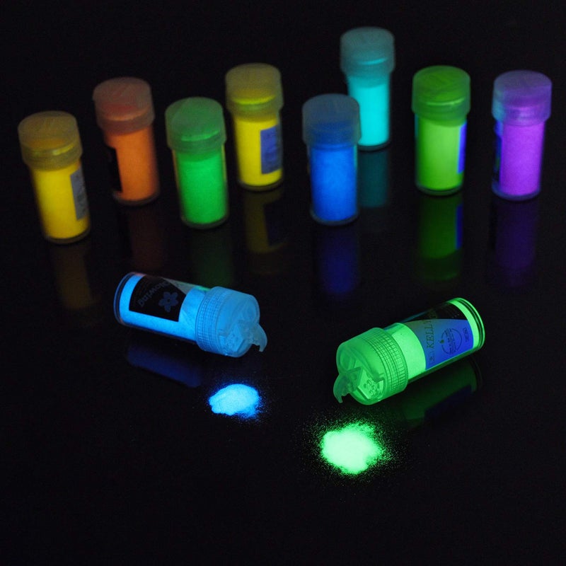 DecorRom 10 Color Glow In The Dark Pigment Powder with UV Lamp - Epoxy Resin Luminous Powder for Slime Kit,Skin Safe Long Lasting Self Glowing Dye for DIY Nail Art,Acrylic Paint,Fine Art, 0.7oz Each(Total 7oz) - Image 2