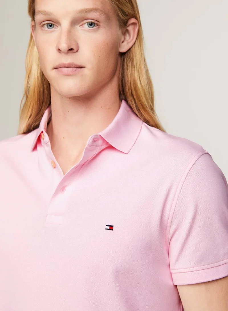 TOMMY HILFIGER Men's 1985 Collection Flag Embroidery Slim Polo -  Stretch organic cotton, Pink