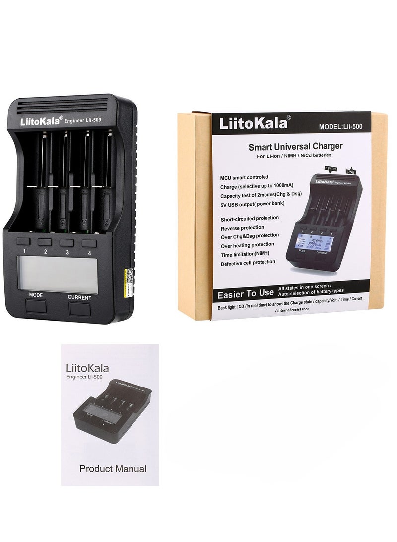 LiitoKala Lii-500 Intelligent Battery Charger Smart Charger w/ 4 Battery Slots LCD Display for Ni-MH Ni-Cd Li-ion Rechargeable Batteries - Image 1