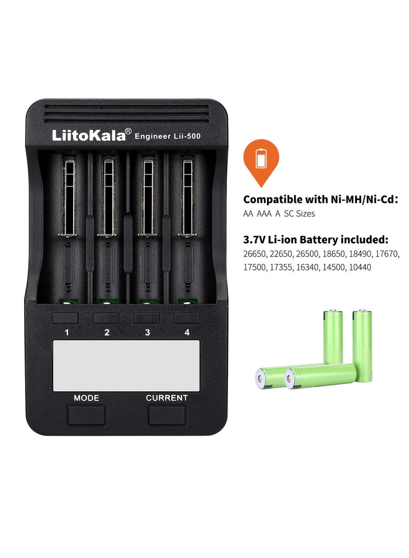 LiitoKala Lii-500 Intelligent Battery Charger Smart Charger w/ 4 Battery Slots LCD Display for Ni-MH Ni-Cd Li-ion Rechargeable Batteries - Image 3