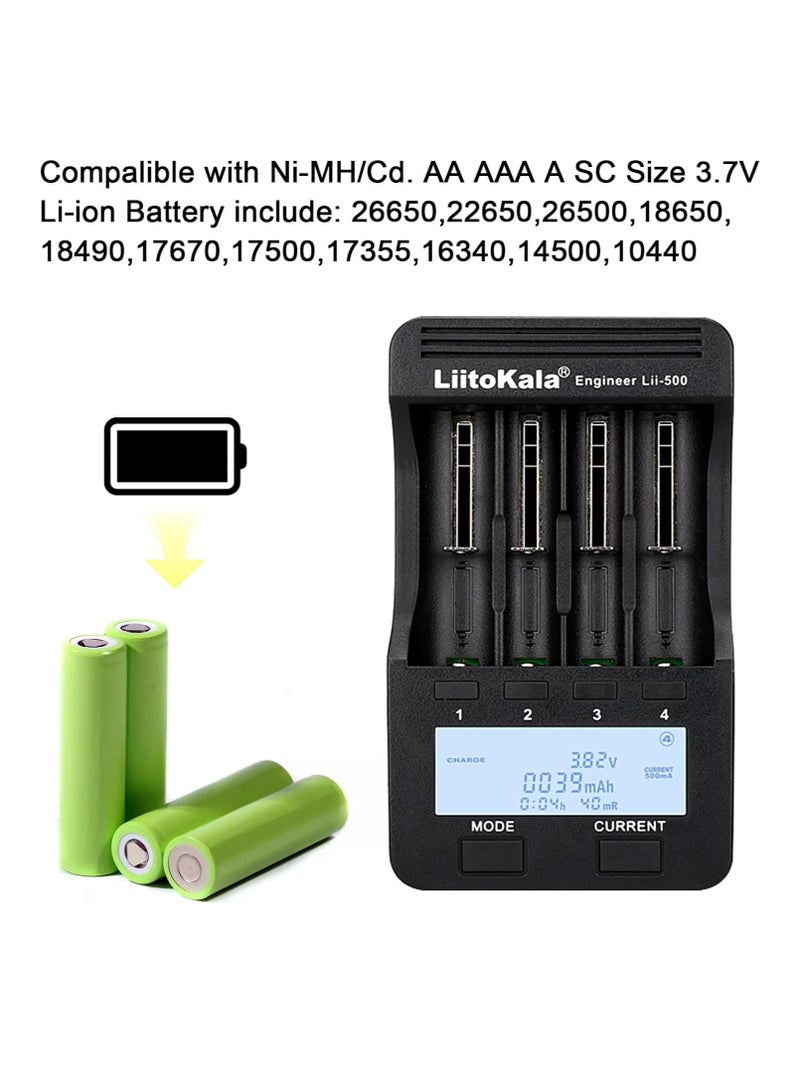 LiitoKala Lii-500 Intelligent Battery Charger Smart Charger w/ 4 Battery Slots LCD Display for Ni-MH Ni-Cd Li-ion Rechargeable Batteries - Image 4