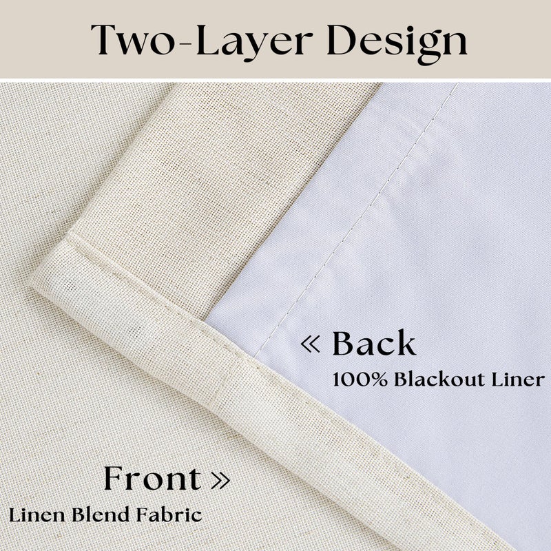 TWODRAPES 90 Inch Pinch Pleated Linen Blackout Curtains for Living Room Cream Natural 100% Black Out Extra Wide Curtains Pinch Pleat Dual Layer Drapes Birch Ivory Drapes for Dining Bedroom Office 60x90 1 Panel - Image 3