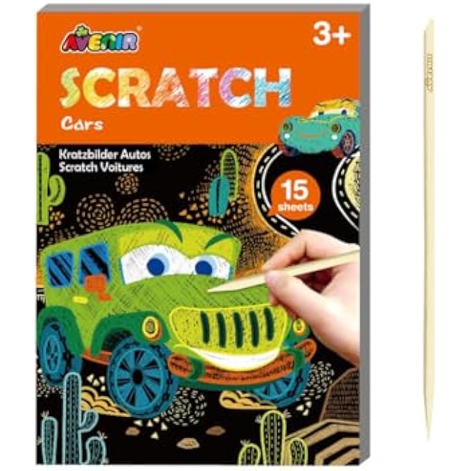 Avenir 'S MINI SCRATCH BOOK: CARS EDITION OFFERS 15 PAGES OF CREATIVITY AND WONDER, SUITABLE FOR AGES 3+, ALLOWING CHILDREN TO SCRATCH AND REVEAL VIVID COLORS. - Image 1