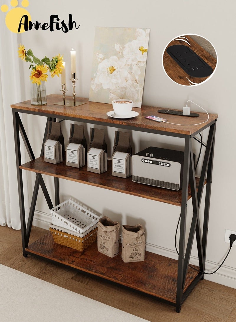 AnneFish 100*35*90cm Console Table with Power Outlet Adjustable Sofa Table with  Storage Shelf and Entryway Table for Couch Hallway Entrance Living Room - Image 3