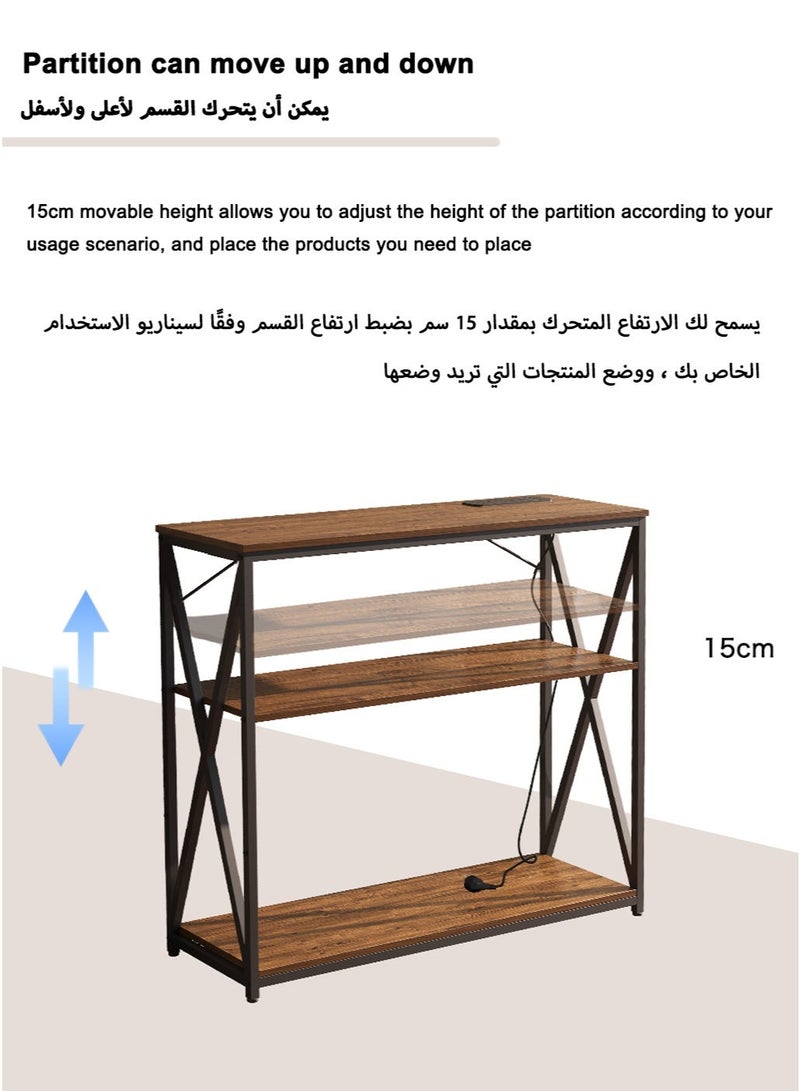 AnneFish 100*35*90cm Console Table with Power Outlet Adjustable Sofa Table with  Storage Shelf and Entryway Table for Couch Hallway Entrance Living Room - Image 4