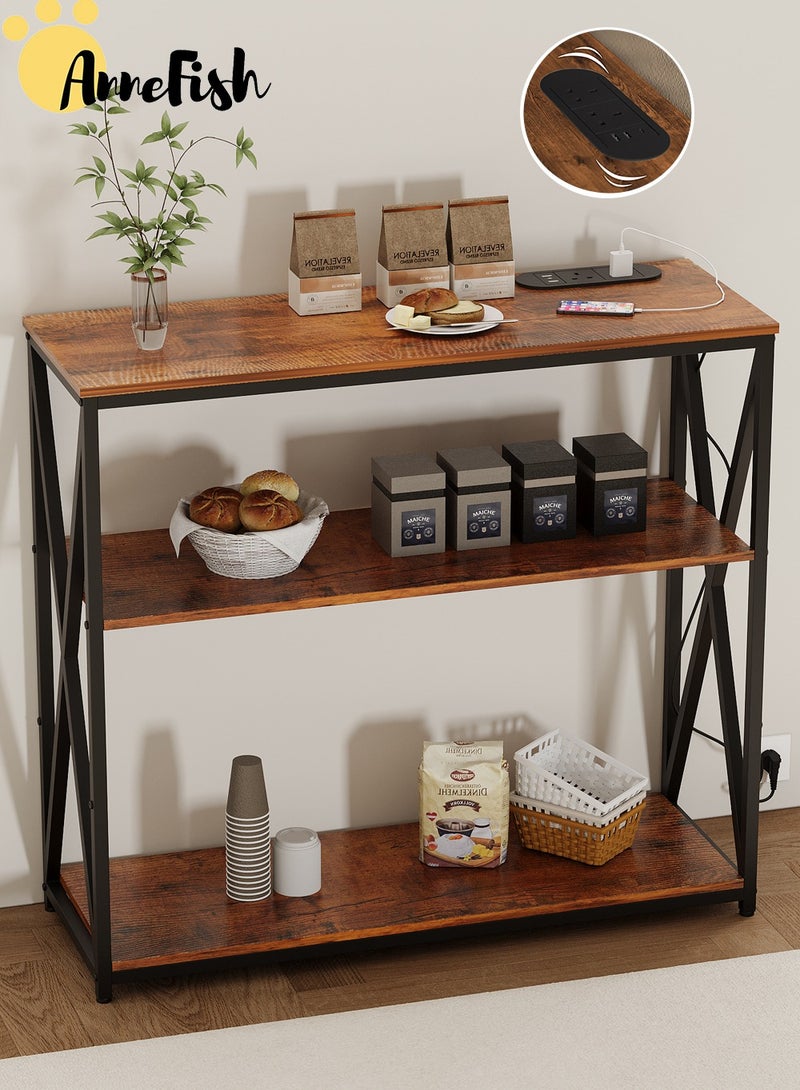 AnneFish 100*35*90cm Console Table with Power Outlet Adjustable Sofa Table with  Storage Shelf and Entryway Table for Couch Hallway Entrance Living Room - Image 1