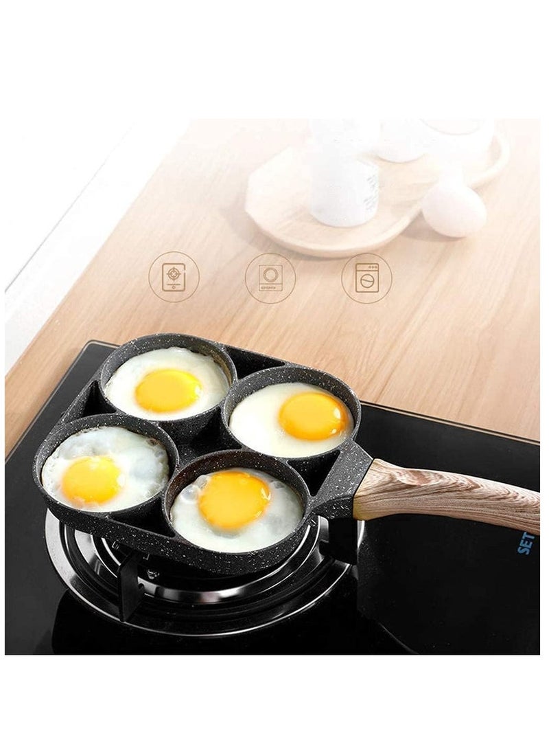 4 Hole Omelet Pan for Burger Eggs Ham Pancake Maker Wooden Handle Frying Pot Non-Stick Cooking Breakfast. - Image 5