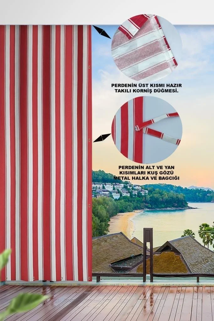 Altın Pamuk Golden Cotton Eyelet Balcony Curtain with Width Size Options in All Sizes-Balcony Canvas Red