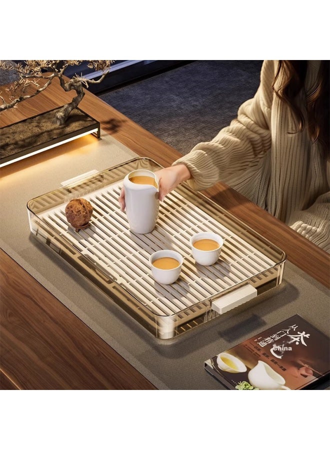 Pakchoice Tea Tray, Light Luxury Fruit And Cup Holder, Indoor Living Room Coffee Table, Double-layer Rectangular Draining Tray, Large Size - Image 1