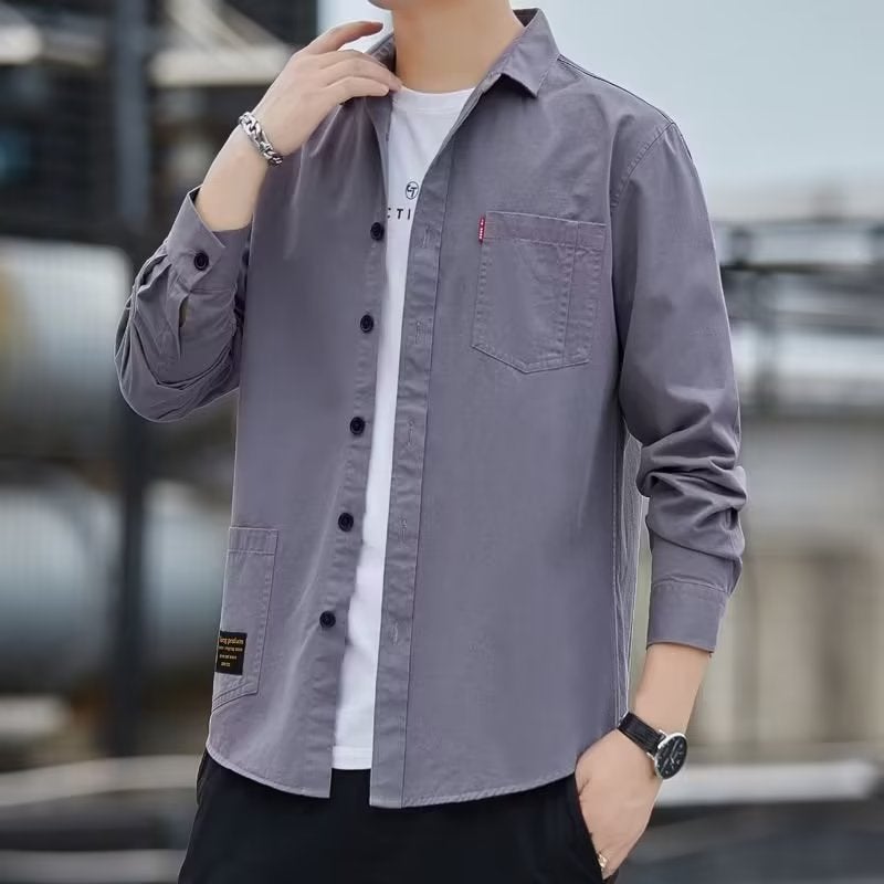 Manufacturer Wholesale 2024 Mens Long-Sleeved Casual Work Shirts Spring and Autumn Versatile Jackets Mens Bottoming Shirts Trendy Gray high quality