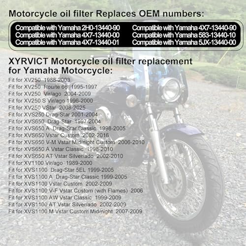 XYRVICT 6pcs HF145 Oil Filter for Yamaha XVS650 VStar Custom 650 1998-2011, for V-star 250 XV250 XV 250 2008-2020, for Silverado 1100 XVS1100 VStar 2002-2009, 2H0-13440-90 4X7-13440-01 - Image 2
