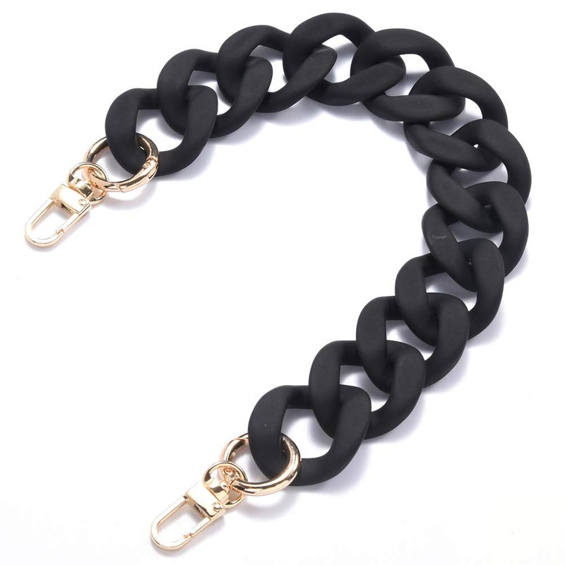 AUMEY Large Flat Chain Strap - Acrylic Luxury Handbag Strap Fashionable Replacement Purse Clutches Handles for DIY Crafts, 15.7 inch of Each â€¦ (02- Black)