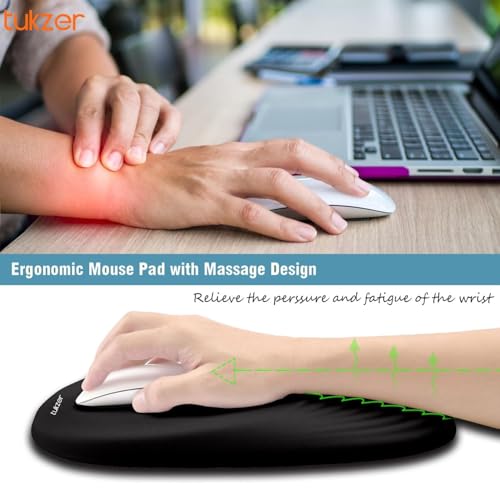 Tukzer Large Ergonomic Mouse Pad Wrist Support with Massage Design, Memory Foam, Non-Slip PU Base & Wrist Rest Pain Relief Mousepad for Desk, Gaming, Computer, Laptop, Home & Office (Jet Black) - Image 3