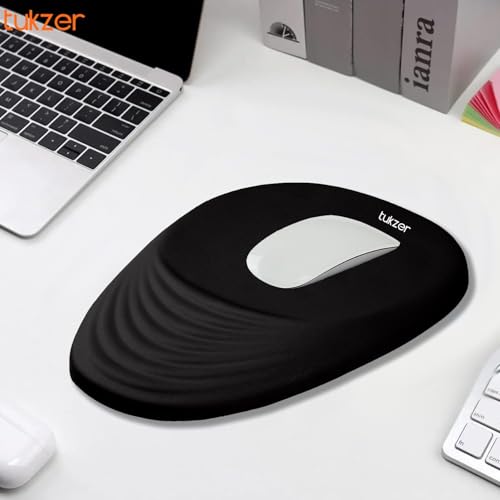Tukzer Large Ergonomic Mouse Pad Wrist Support with Massage Design, Memory Foam, Non-Slip PU Base & Wrist Rest Pain Relief Mousepad for Desk, Gaming, Computer, Laptop, Home & Office (Jet Black) - Image 2