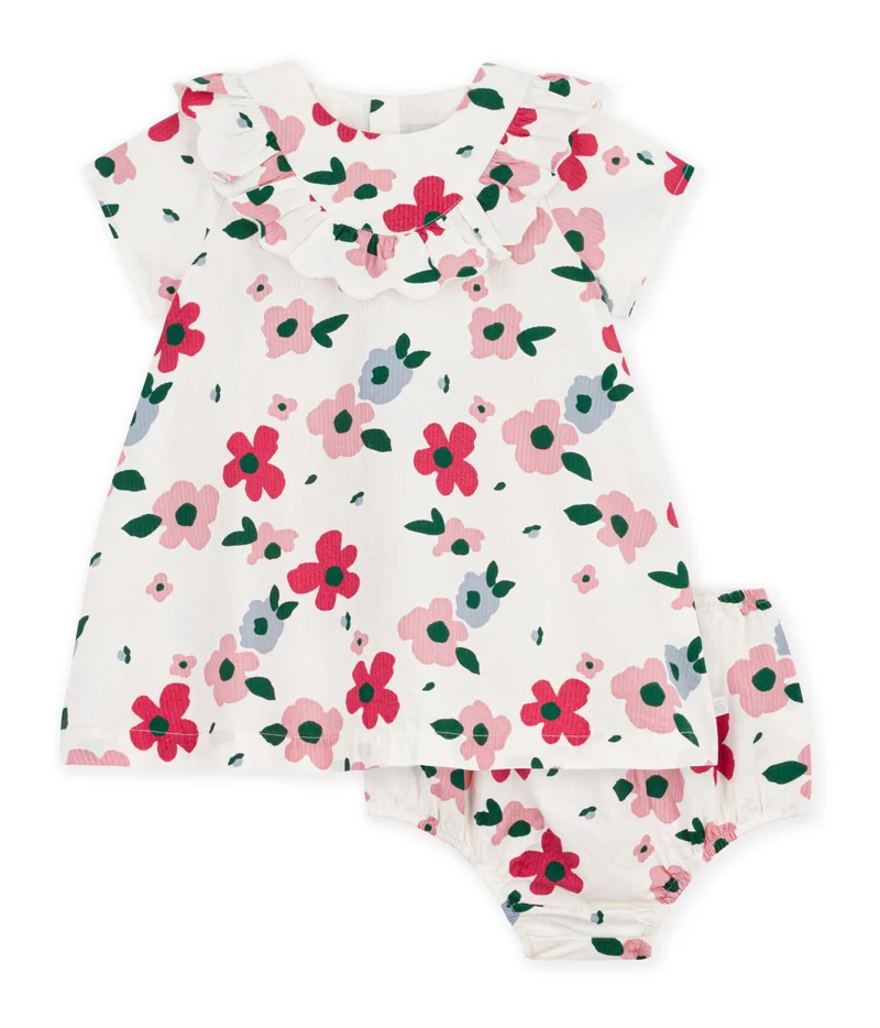 Petit Bateau Babies' Short-Sleeved Floral Print Cotton Dress