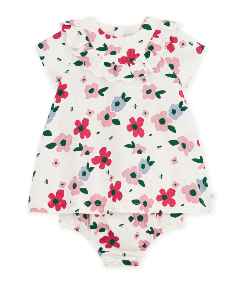 Petit Bateau Babies' Short-Sleeved Floral Print Cotton Dress
