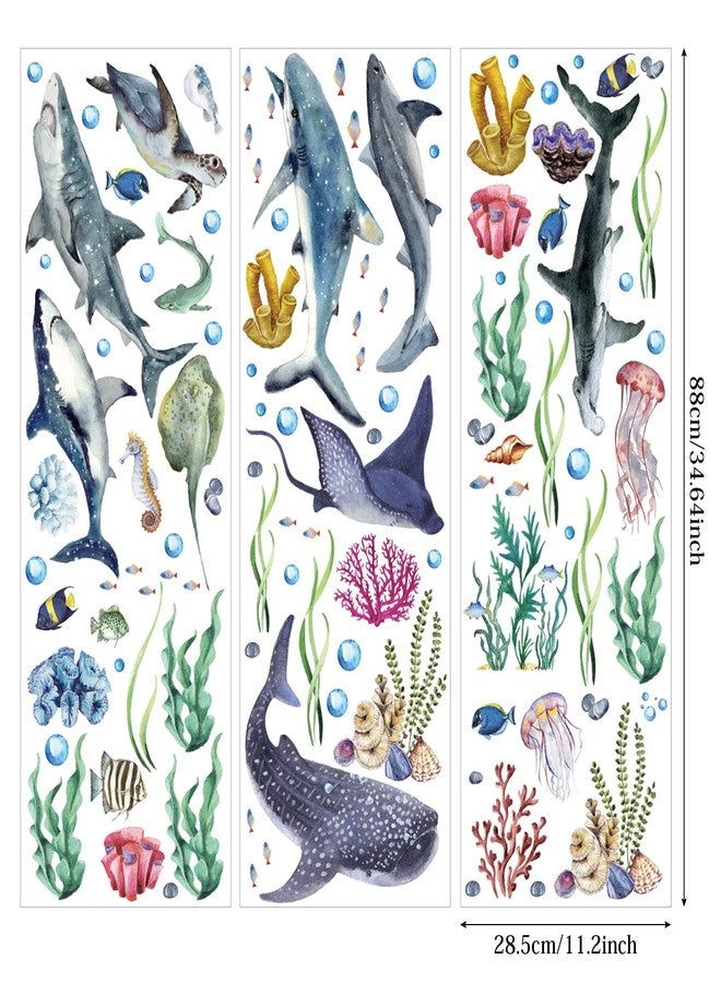 Marspark 3 Pieces Large Watercolor Sharks Wall Decals Ocean Animal Peel and Stick Wall Sticker Under The Sea Marine Life Theme Decals Nursery Room Home Decor Party Supply, 11.2 x 34.6 Inches - Image 2