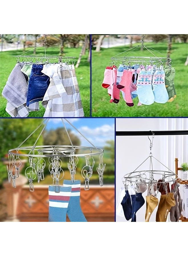 Stainless Steel Hanging Drying Rack With 20 Clips For Socks Underwear Towels - Image 4