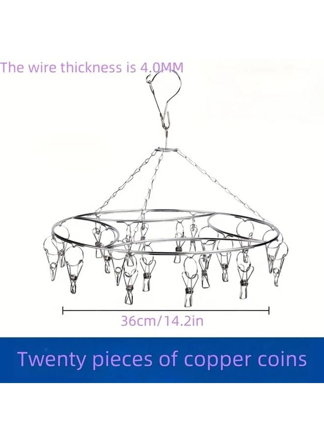 Stainless Steel Hanging Drying Rack With 20 Clips For Socks Underwear Towels - Image 1