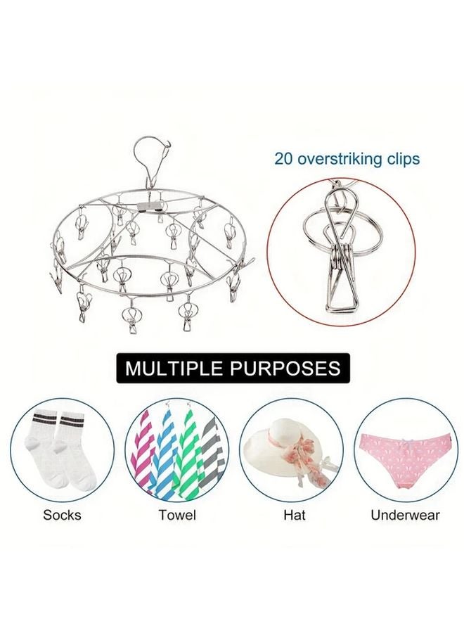 Stainless Steel Hanging Drying Rack With 20 Clips For Socks Underwear Towels - Image 3