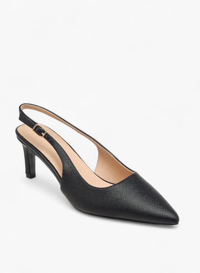 فلورا بيلا من شو إكسبرس Women's Textured Pointed-Toe Slingback Shoes with Flared Heels