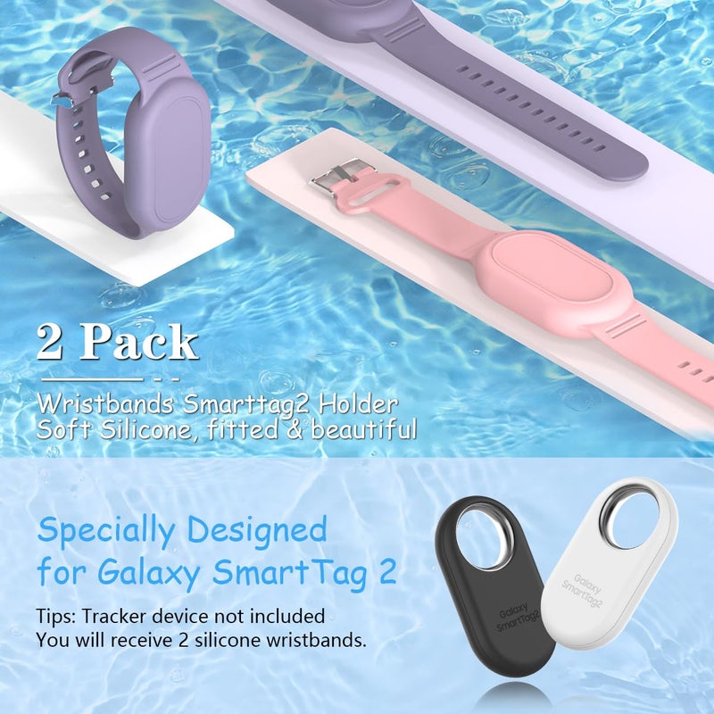 BIQIRE [2Pack] Bracelet Compatible for Samsung Galaxy SmartTag 2 (2023), Soft Silicone Wristband Smart Tag 2 Holder Kids Hidden Galaxy Smart Tag 2 Case Cover for Toddler Child Elderly (Pink+Purple) - Image 2