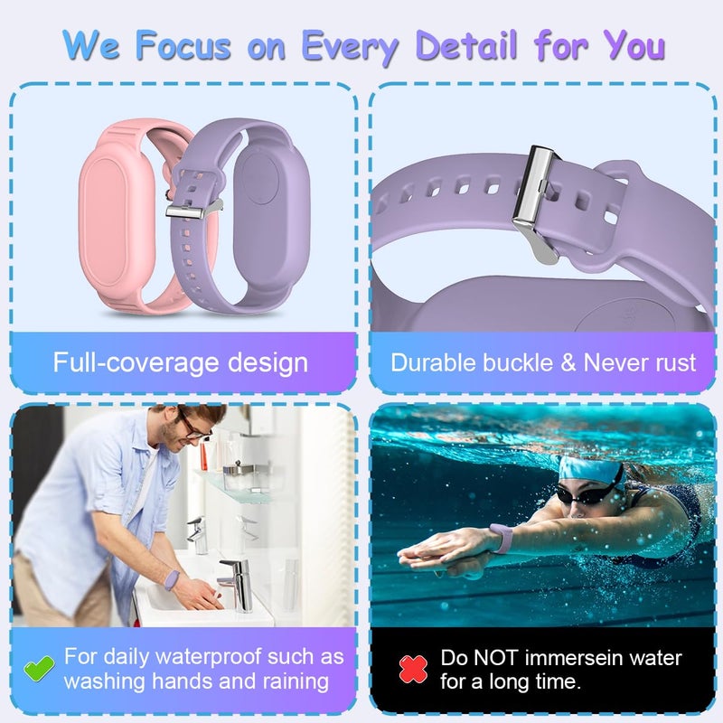 BIQIRE [2Pack] Bracelet Compatible for Samsung Galaxy SmartTag 2 (2023), Soft Silicone Wristband Smart Tag 2 Holder Kids Hidden Galaxy Smart Tag 2 Case Cover for Toddler Child Elderly (Pink+Purple) - Image 5