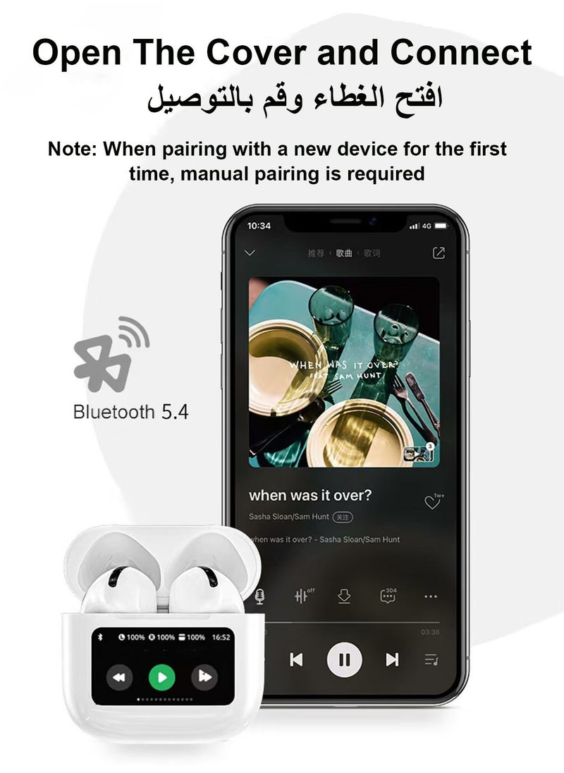 POWER LIFE - A9 Pro Touch Screen Earbuds , ANC Noise Cancellation Bluetooth 5.4 Wireless Earbuds with Screen Controlled, IPX5 Waterproof Earphones Built-in ENC Noise Cancellation Mic for iOS/Android - Image 1