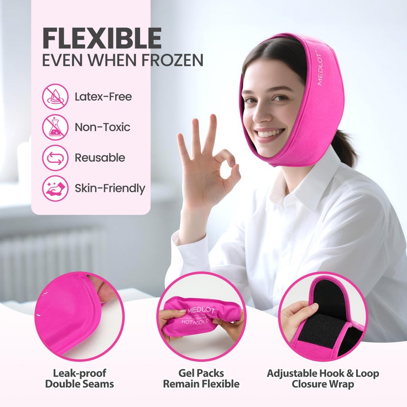 LotFancy Face Ice Pack Wrap with 4 Reusable Hot Cold Therapy Gel Packs, Pain Relief for TMJ, Wisdom Teeth, TMD, Oral and Facial Surgery, Dental Implants, Pink - Image 3