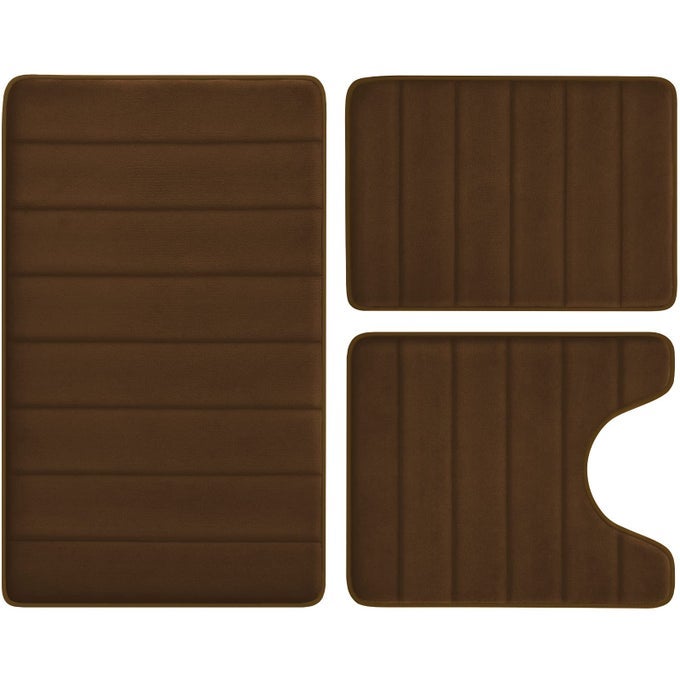 BROWN MEMORY FOAM BATHROOM RUG SET 3 PIECE NON SLIP EXTRA SOFT ABSORBENT BATH MATS MACHINE WASHABLE DRY TOILET MAT SETS FOR BATHROOM FLOOR