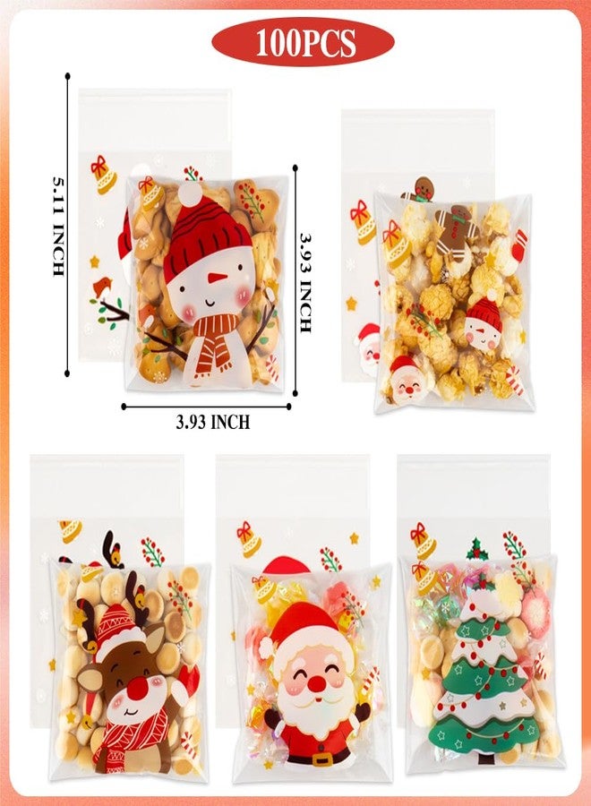 eowqeiur 100 PCS Self-sealing Christmas Cellophane Treat Bags(4x4 Inch) Plastic Santa Goodie Candy Cookie Loot Gifts Ziplock Bags Bulk Pouches for Christmas Party Favors Supplies Decorations Holiday Xmas Decor - Image 2