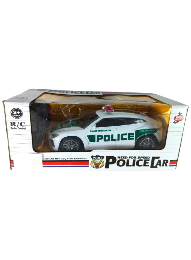 GTG TOYS Remote control police car, Police Interceptor design, white and green, durable plastic, LED lights, for children aged 3 and up - Image 1