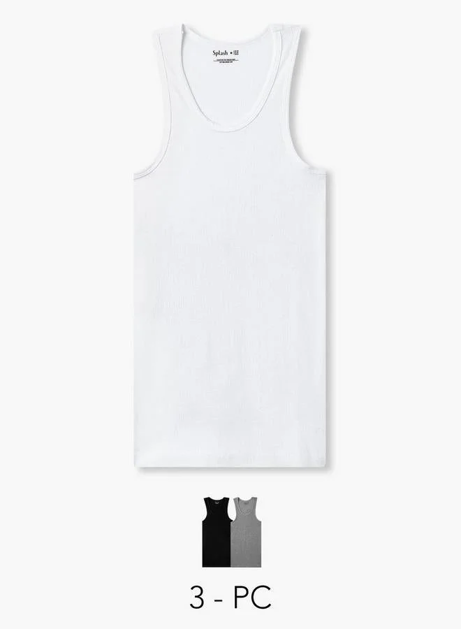 سبلاش فيڤ Men Ribbed Cotton Vest - Pack of 3