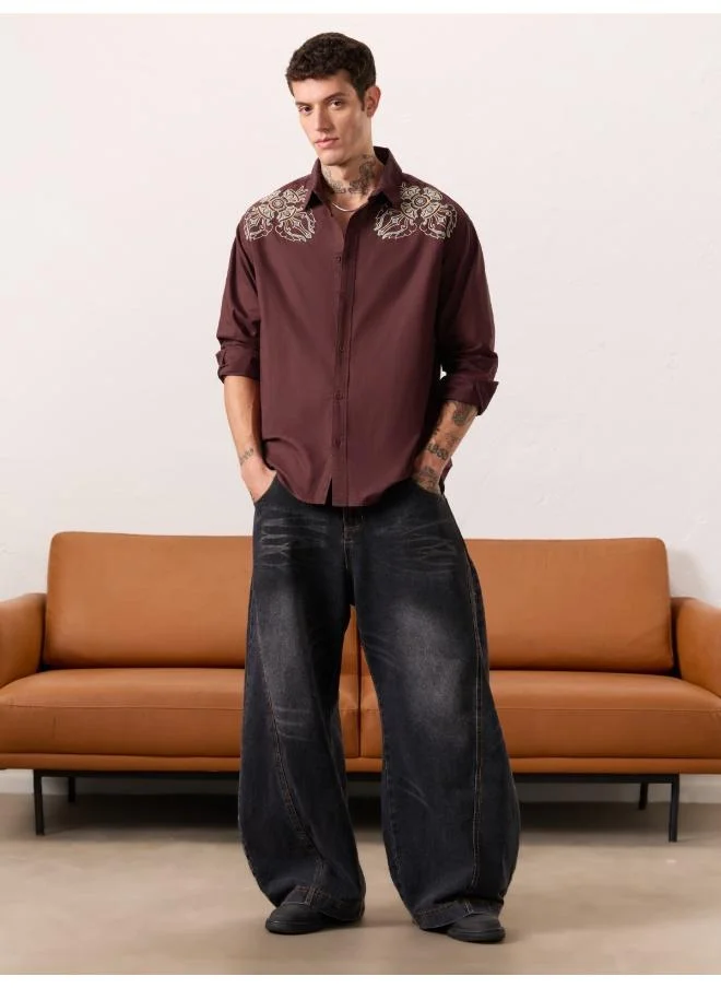 The Souled Store The Souled Store Men Cotton Linen Tibetan Tales Maroon Regular Fit Shirts
