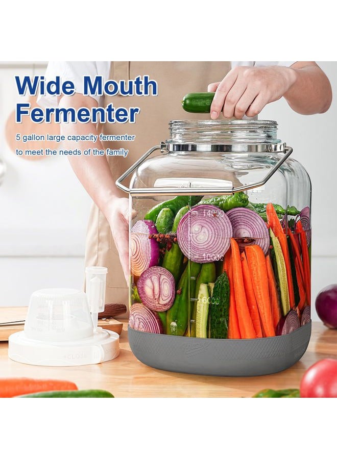 Daitouge 5 Gallon Large Fermentation Jars, Pickle Jar, Wide Mouth Airtight Glass Jar with Scale Mark, Glass Water Jug with Stainless Handles for Pickling, Brewing, Dry Storage - Image 2