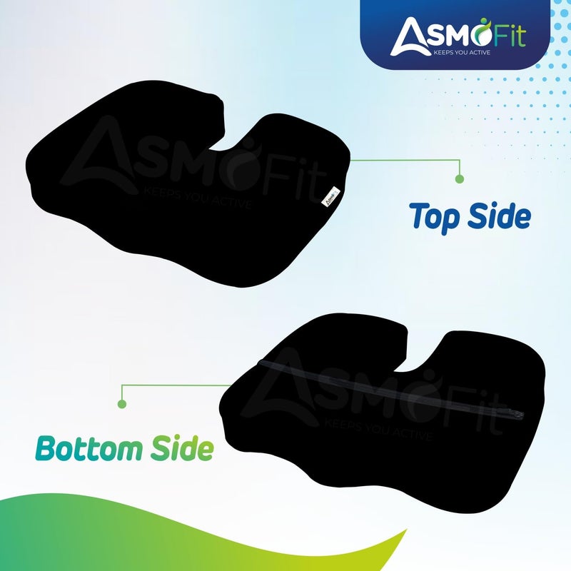 Asmofit polyurethane foam NonSlip Orthopedic Coccyx Seat Cushion for Tailbone Sciatica Pain Relief Hip Support Color Black