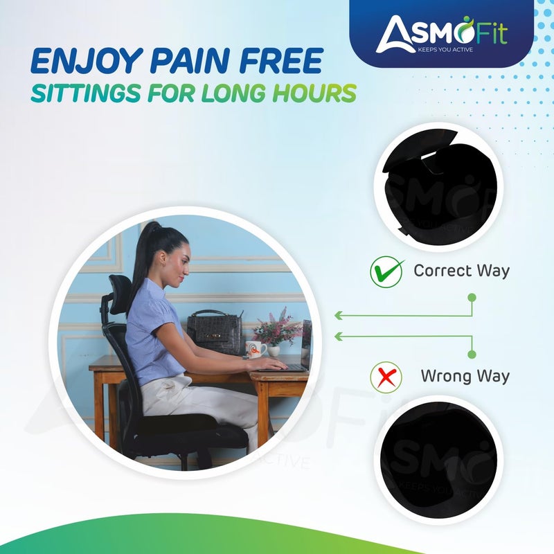 Asmofit polyurethane foam NonSlip Orthopedic Coccyx Seat Cushion for Tailbone Sciatica Pain Relief Hip Support Color Black