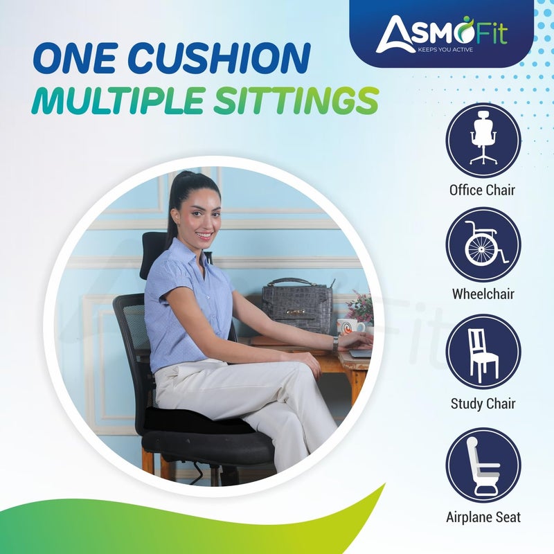 Asmofit polyurethane foam NonSlip Orthopedic Coccyx Seat Cushion for Tailbone Sciatica Pain Relief Hip Support Color Black