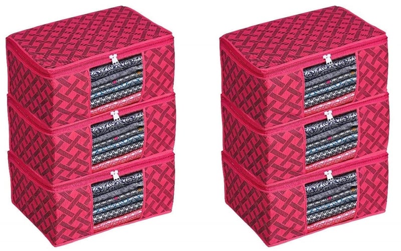 Acnos NonWoven Premium Brand Metalic Pink Design Pink Chain 12 Piece Non Woven Large Size Saree Cloth Cover Set Pack Of 6 - Image 1