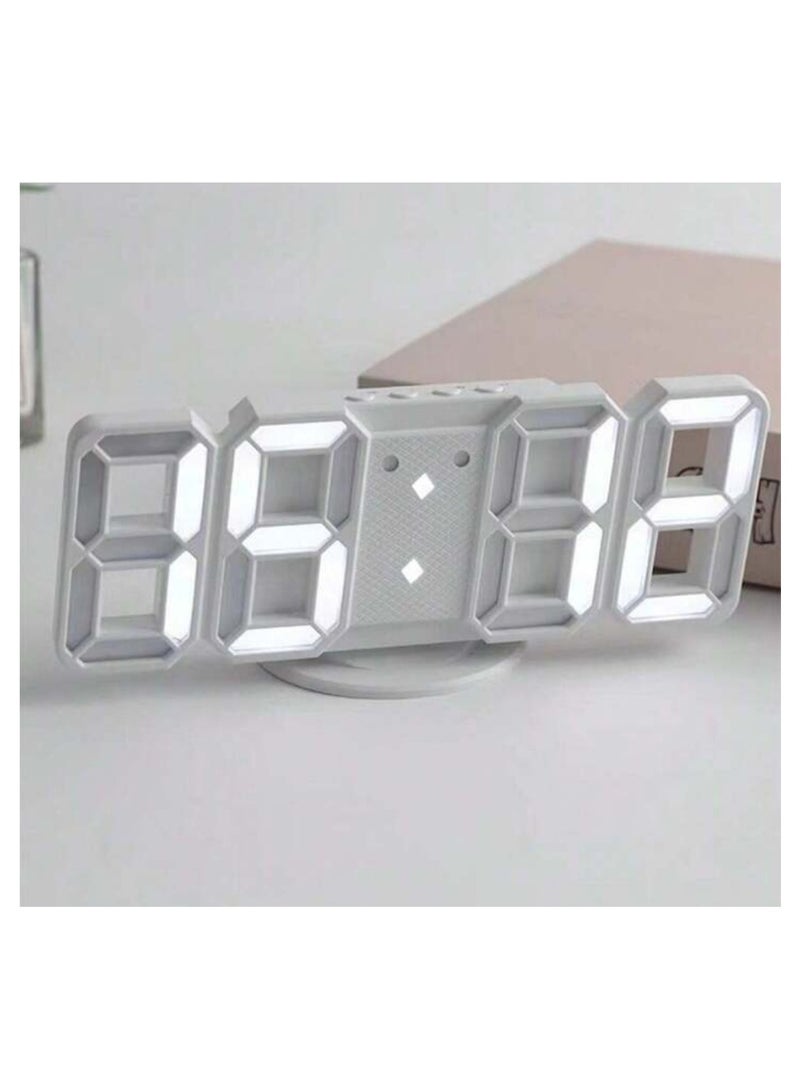 3D Digital Alarm Clock, Small Wall Clock with Dimmable Time Memory, White, 24 x 1.7 x 9.4 cm  - Image 1