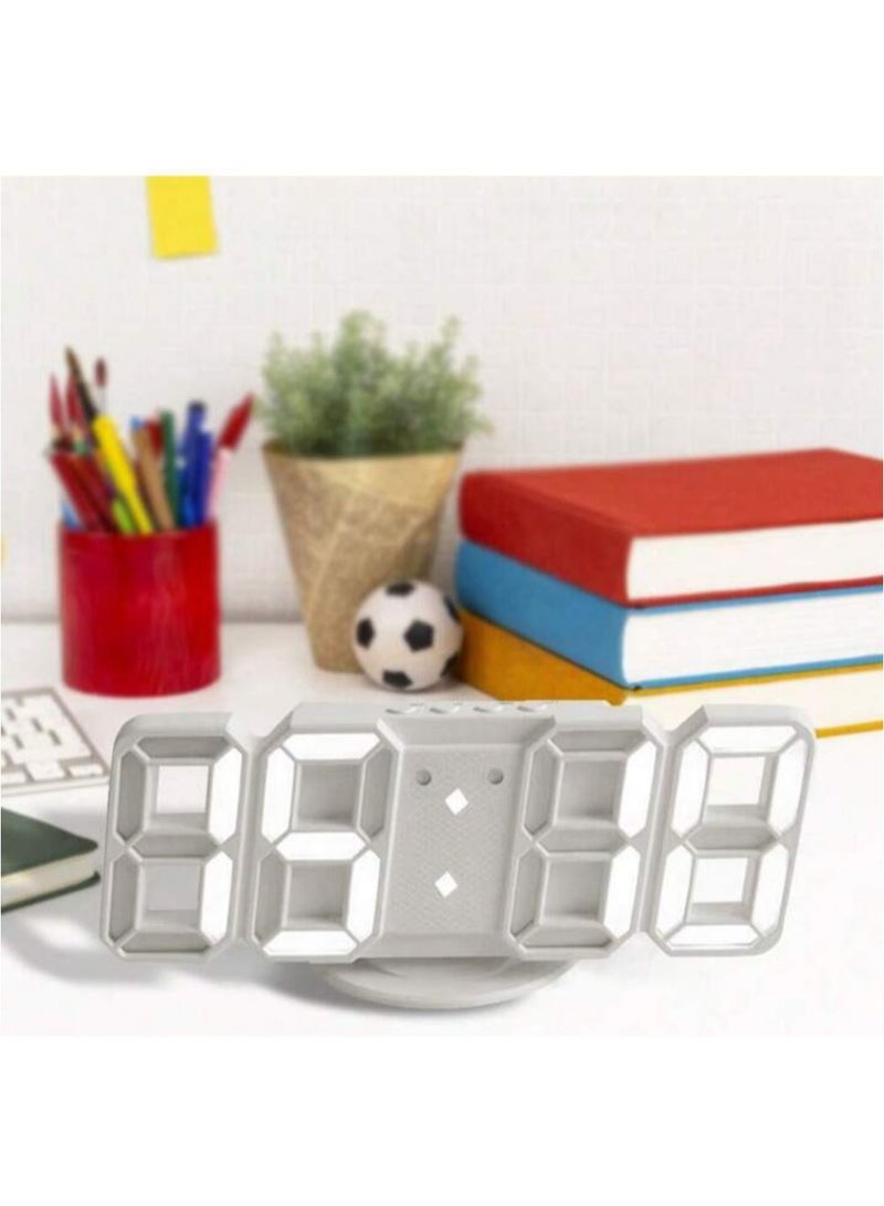 3D Digital Alarm Clock, Small Wall Clock with Dimmable Time Memory, White, 24 x 1.7 x 9.4 cm  - Image 3
