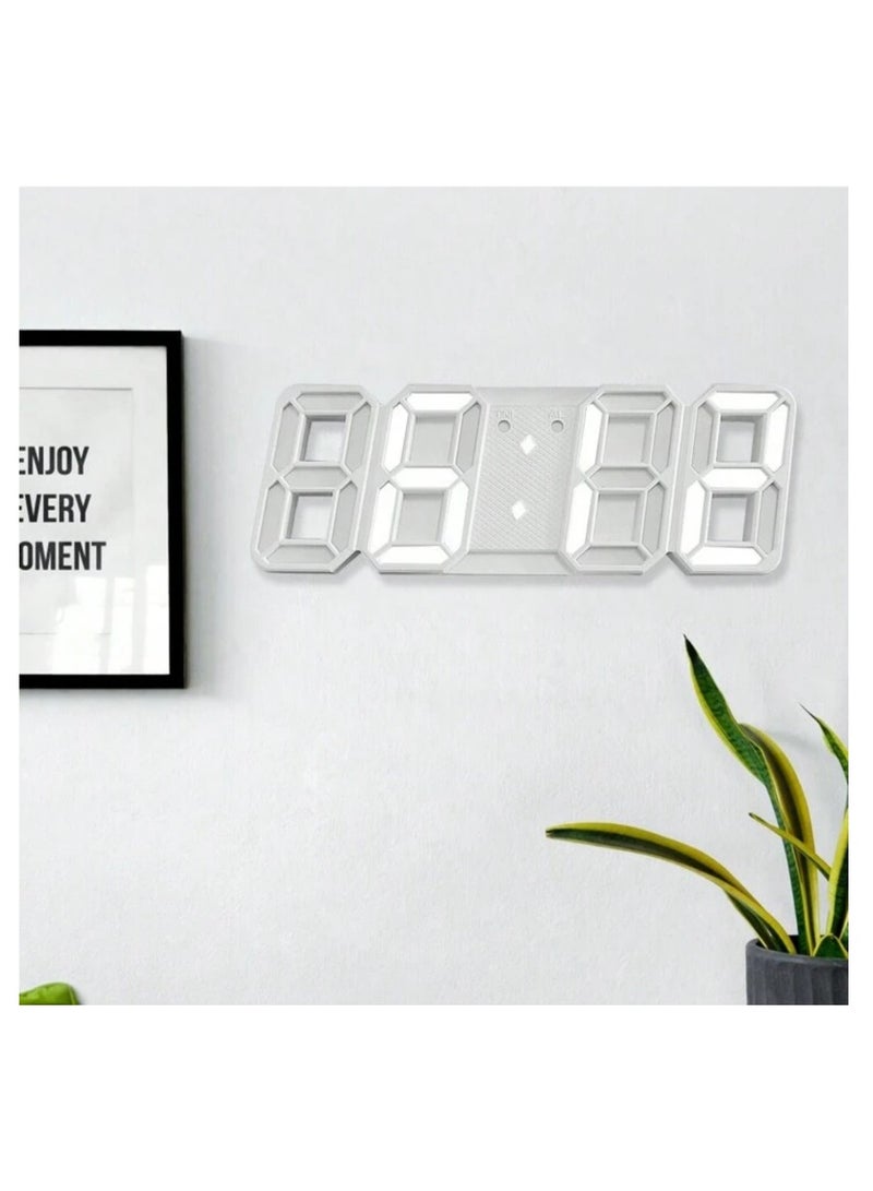 3D Digital Alarm Clock, Small Wall Clock with Dimmable Time Memory, White, 24 x 1.7 x 9.4 cm  - Image 5