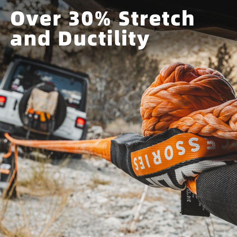 ALL-TOP Kinetic Recovery Rope Kit w/ 2 Soft Shackles, 48000Lbs, 1in x 30ft, Heavy Duty 30+% Elasticity, 16000Lbs Work Load Limit - Image 3