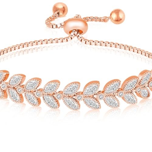 Peora Rose Gold Plated Cubic Zirconia Studded Adjustable Leaf Design Bracelet Contemporary Jewellery for Women & Girls - Image 5